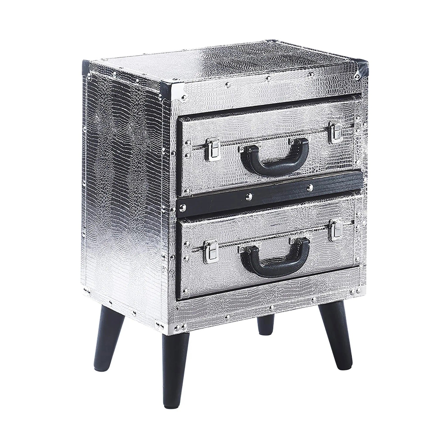 Kobolo Kommode Regal Nachttisch in Kofferoptik Silberfarben 2 Fächer Kunstl günstig online kaufen