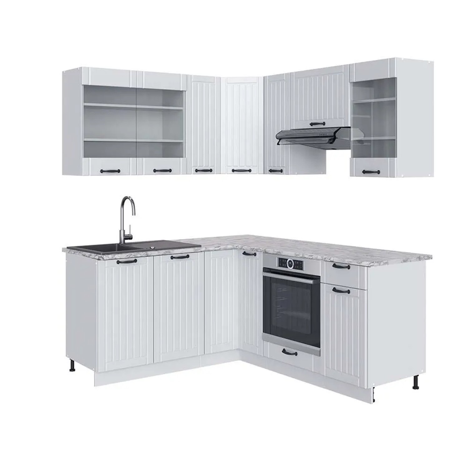 Vicco Eckküche Fame-Line Weiß Landhaus/Weiß 190 x 82, AP Marmor