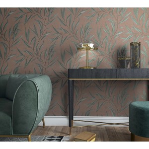 Marburg Vliestapete Modernista Floral Braun mit Blätter-Muster im Wohnraum.