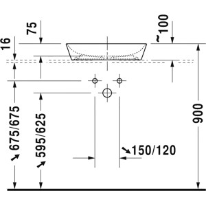 Technische Zeichnung Duravit Cape Cod Aufsatzwaschbecken, 50 cm, Maße und Details.
