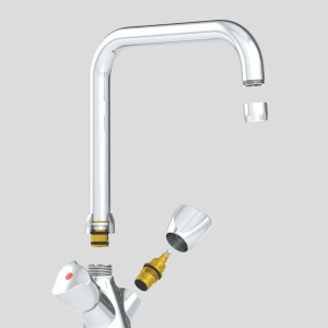Delabie Zweigriffmischer Einloch-Standmontage 45 l/min, schwenkbarer Auslauf L300