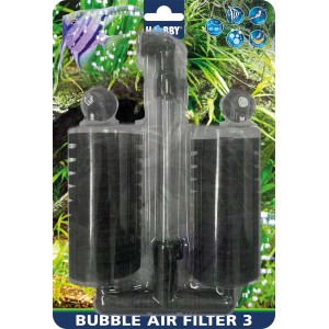 HOBBY Bubble Air Filter 3, schwarzer luftbetriebener Innenfilter mit zwei Schwammfiltern für Aquarien.