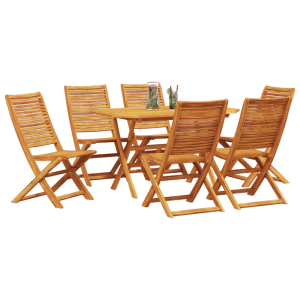 7-tlg. Outdoor-Essgruppe aus Akazienholz mit Gartentisch und Stühlen für 6 Personen.