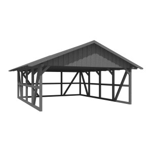 Grauer Skan Holz Carport Schwarzwald mit Dachschalung und Rückwand.