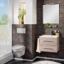Fackelmann Waschtisch B.clever 60 cm Esche im Badezimmer mit Spiegel und Toilette.