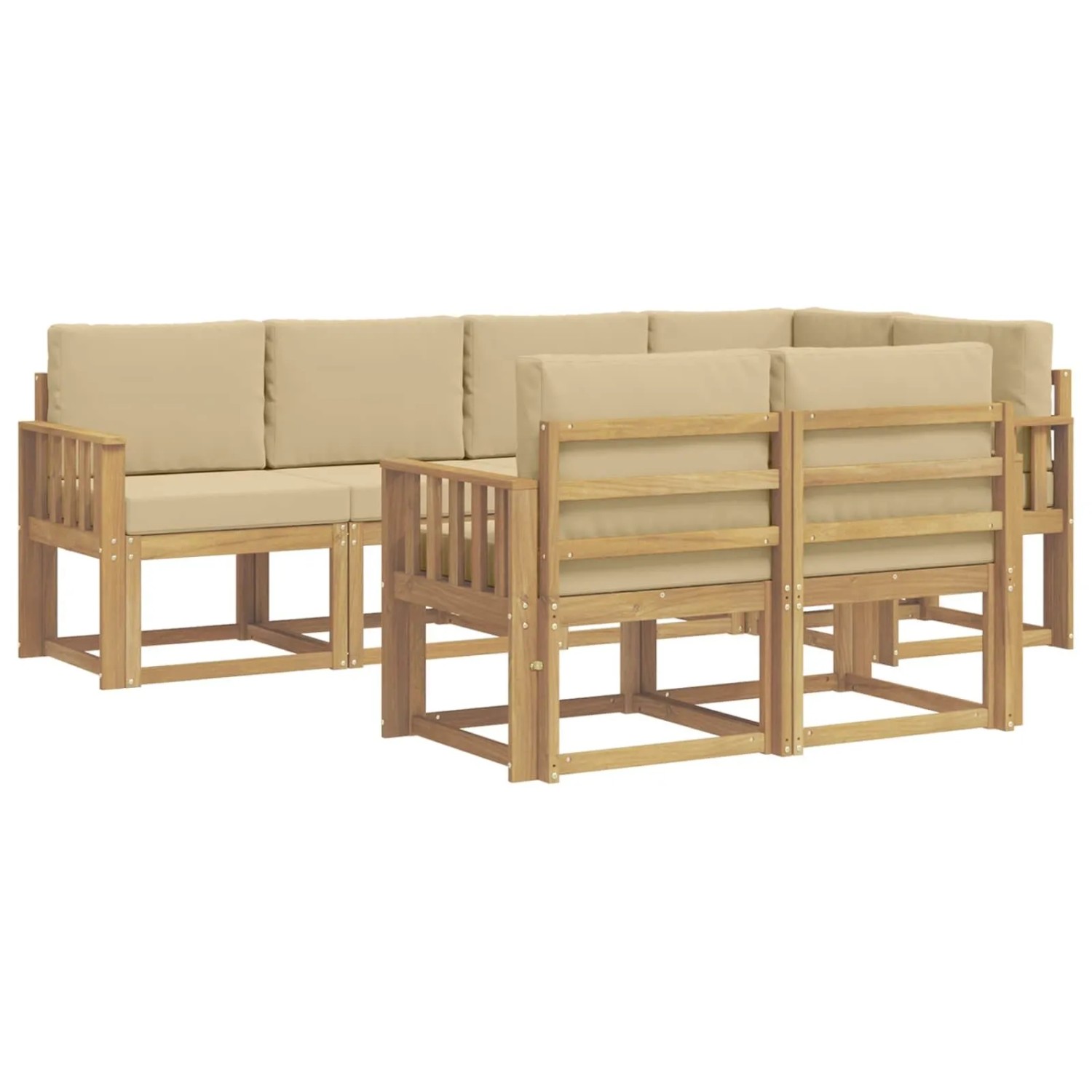 vidaXL Outdoor-Sofagarnitur mit Kissen 7-Tlg Weiß und Beige Polyester 3387767