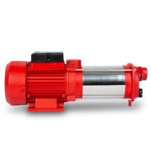 EBERTH Gartenpumpe, mehrstufig, 2400L/h, 4 bar, 370W, Edelstahl, rote Kreiselpumpe.