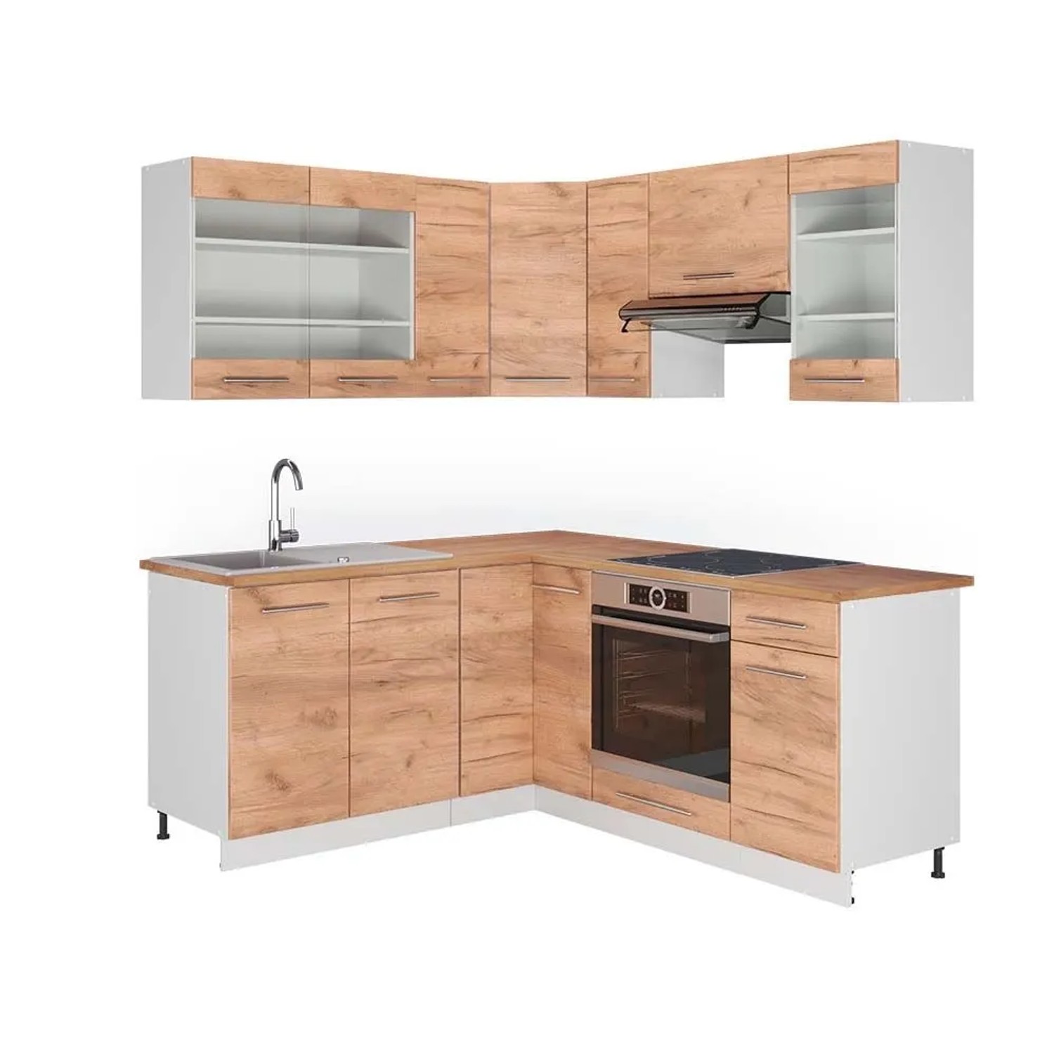 Vicco Eckküche Fame-Line Goldkraft Eiche/Weiß 190 x 82, AP Eiche