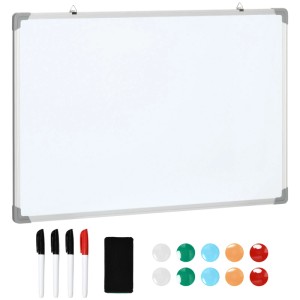 Weißes HOMCOM Whiteboard mit silbernem Rahmen, inkl. Markern, Radiergummi und Magneten für Büro & Zuhause.