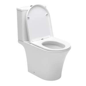 Weiße Swiss Aqua Technologies Stand-WC-Kombination mit Softclose und spülrandlosem Design.
