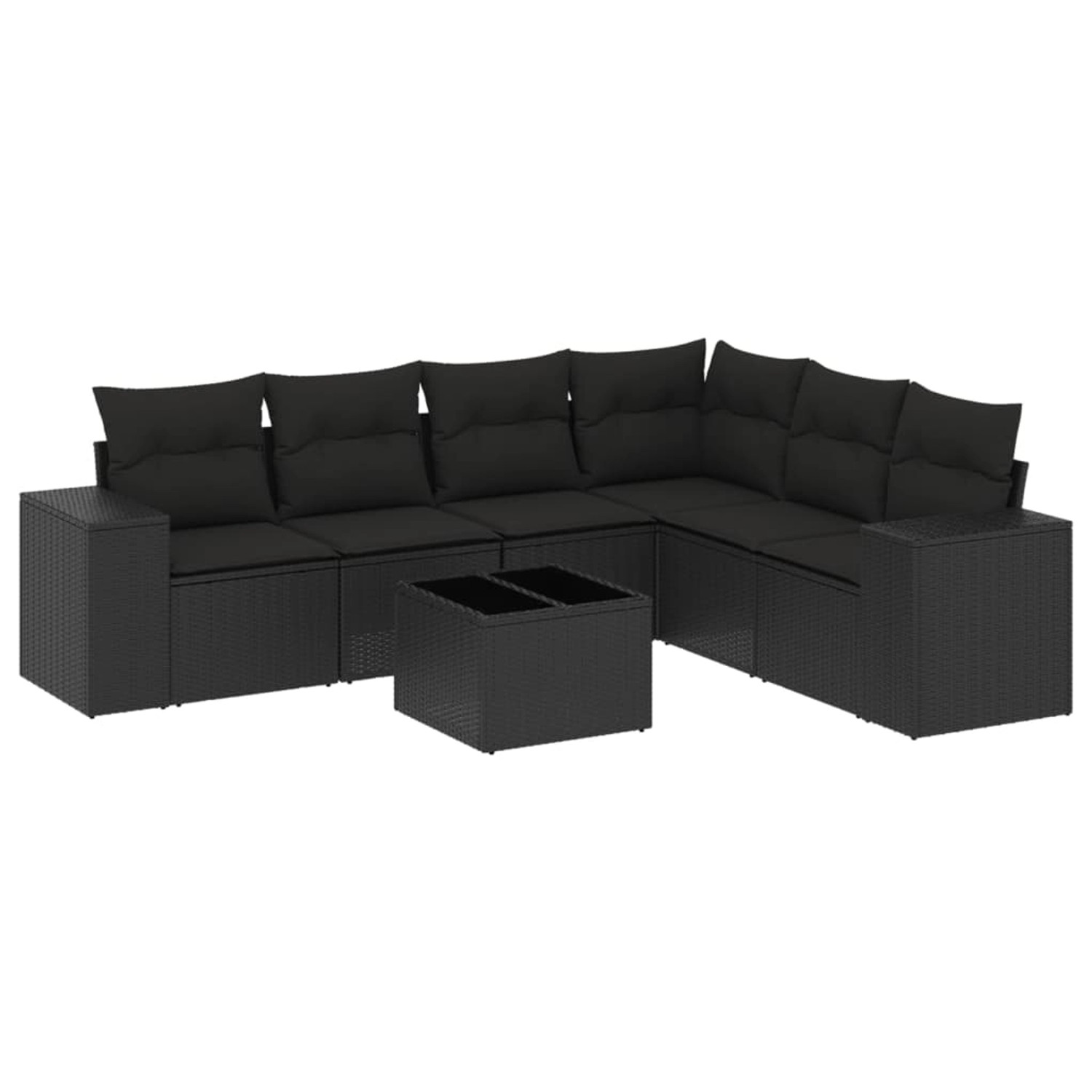 vidaXL 7-Tlg Garten-Sofagarnitur mit Kissen Schwarz Poly Rattan 3254952 günstig online kaufen