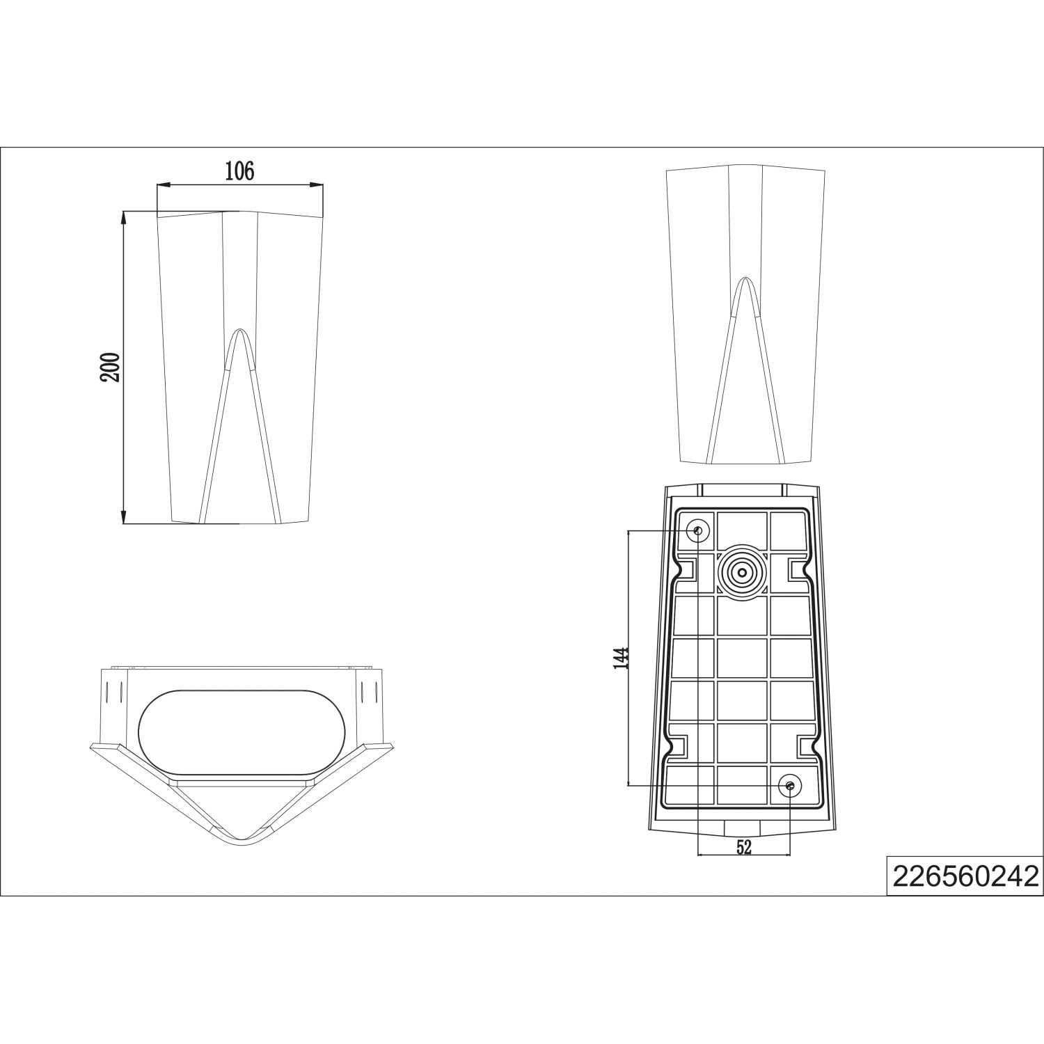 Technische Zeichnung der Trio LED-Außenwandleuchte Tay in Anthrazit mit Maßen.