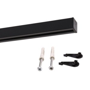 Schwarze 1-Lauf Gardinenschiene Square mit Befestigungsmaterial für Deckenmontage. Ideal für Vorhänge.