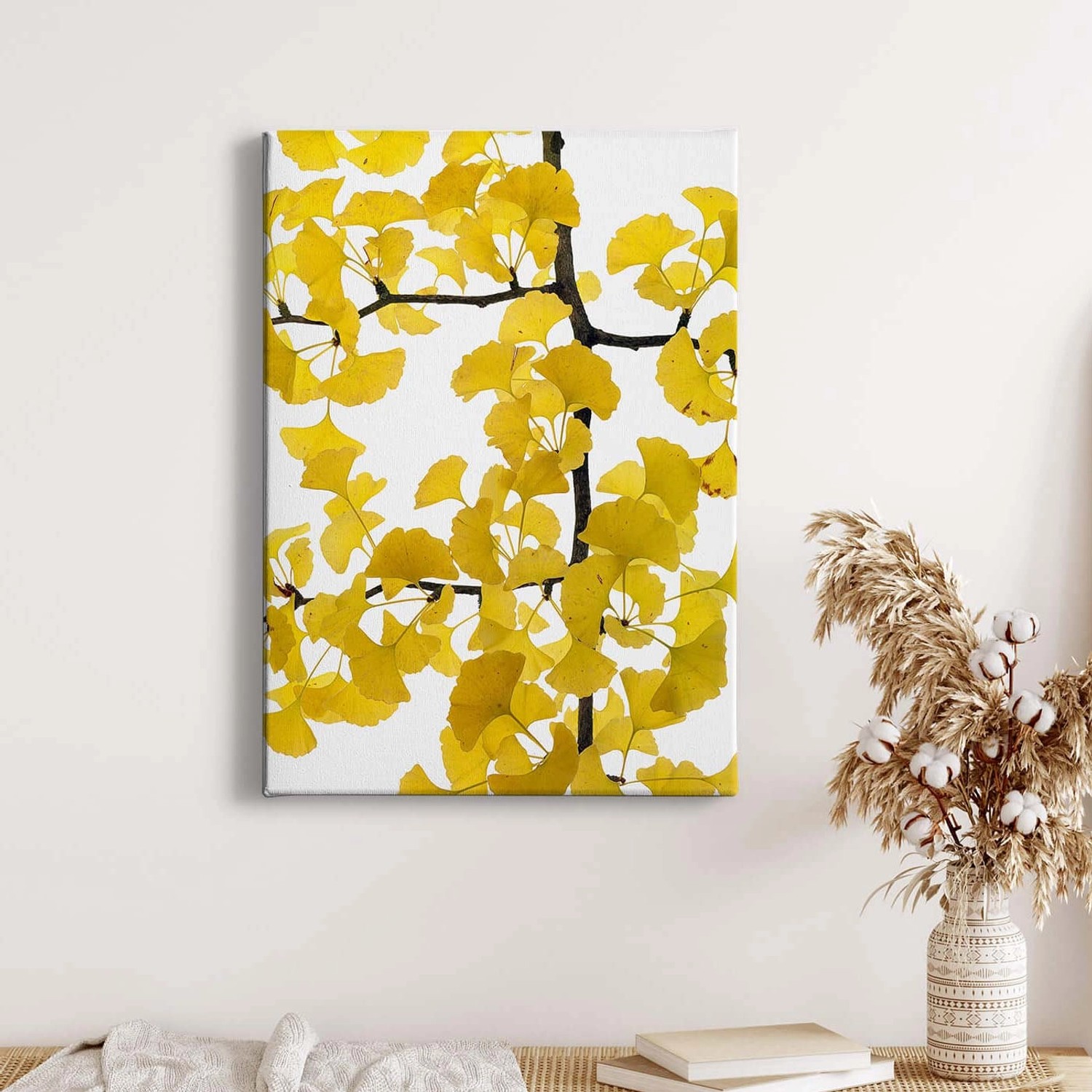 Bricoflor Ginkgoblatt Bild In Weiß Und Gelb Ginkgo Leinwand Bild Ideal Für günstig online kaufen