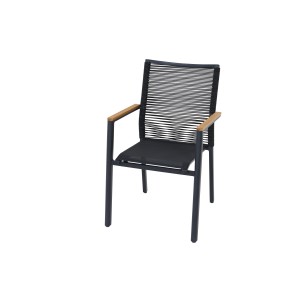 Schwarzer Siena Garden Stapelsessel Bologna mit Teakholz-Armlehnen, ideal für Garten & Terrasse.