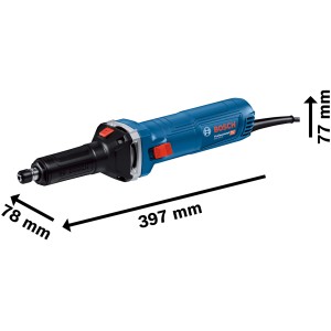 Bosch Professional GGS 30 LS Geradschleifer in Blau mit Maßangaben.