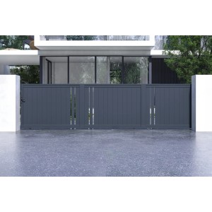 Graues Casanoov Schiebetor Giona 6M, Aluminium Gartentor für moderne Sicherheit.