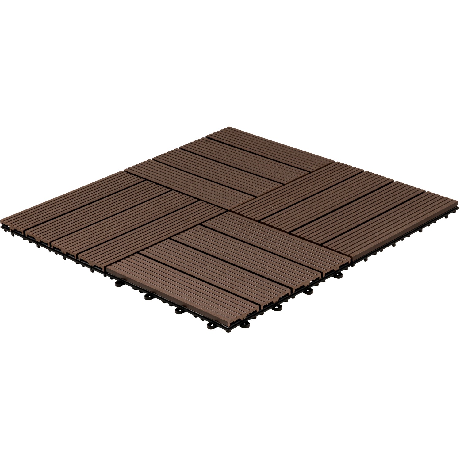 Dunkelbraune Home Deluxe WPC Klickfliesen Bavaro, 30x30 cm, für Terrasse und Balkon.