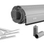 Schellenberg Rollladenpanzer Maxi PVC Grau, aufgerollt mit Zubehör wie Aufhängefedern und Stopper.