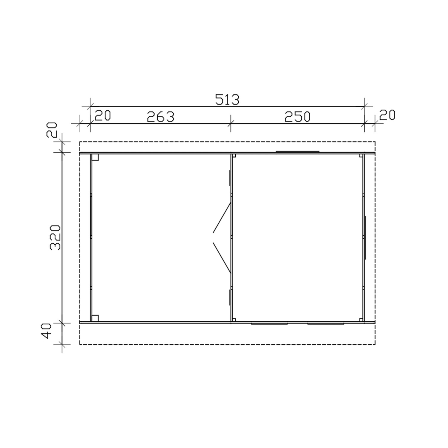 Grundriss Skan Holz Gartenhaus Dilbeek, 513x320 cm, Schiefergrau. Holz-Gartenhaus mit seitlicher Überdachung.