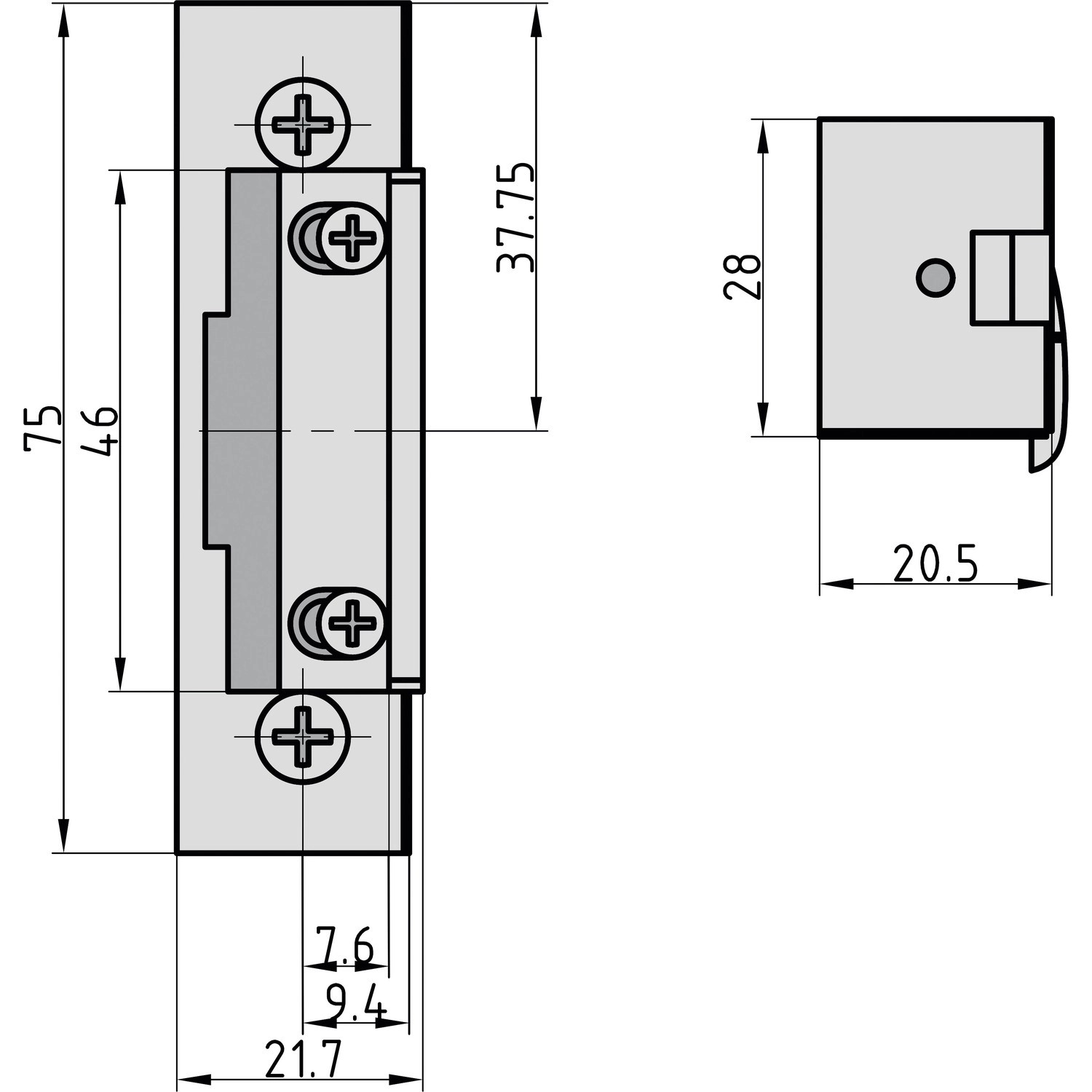 Elektro-Türöffner ET 92 von Assa Abloy mit Maßen für Montage und Einbau.