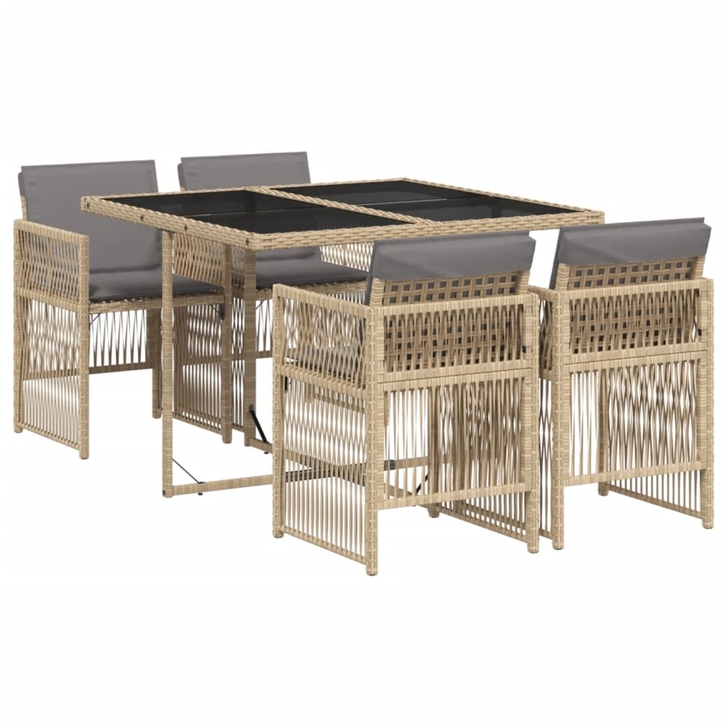 vidaXL 5-Tlg Garten-Essgruppe mit Kissen Beigemischung Poly Rattan 3210900 günstig online kaufen