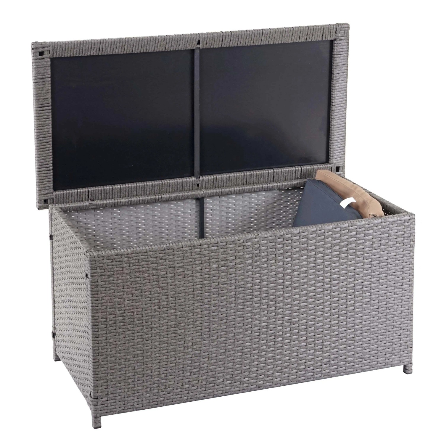 Proregal Poly-Rattan Kissenbox HxBxT 51x115x59cm Basic Grau 250L Gartentruhe Auflagenbox Truhe_2