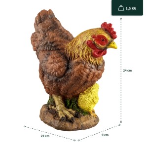 VERDOBA Wetterfeste Gartenfiguren Braunes Huhn mit Küken