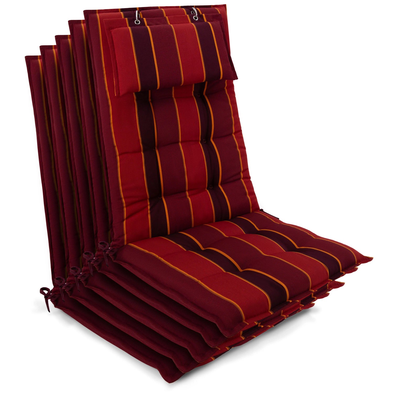 Beautissu 5er Set Sun-HL Hochlehner Auflage 120x50x8cm Rot-Anthrazit-Gestreift