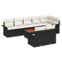 vidaXL 9-teiliges Garten-Sofa-Set aus schwarzem Rattan mit Tisch und cremefarbenen Kissen.