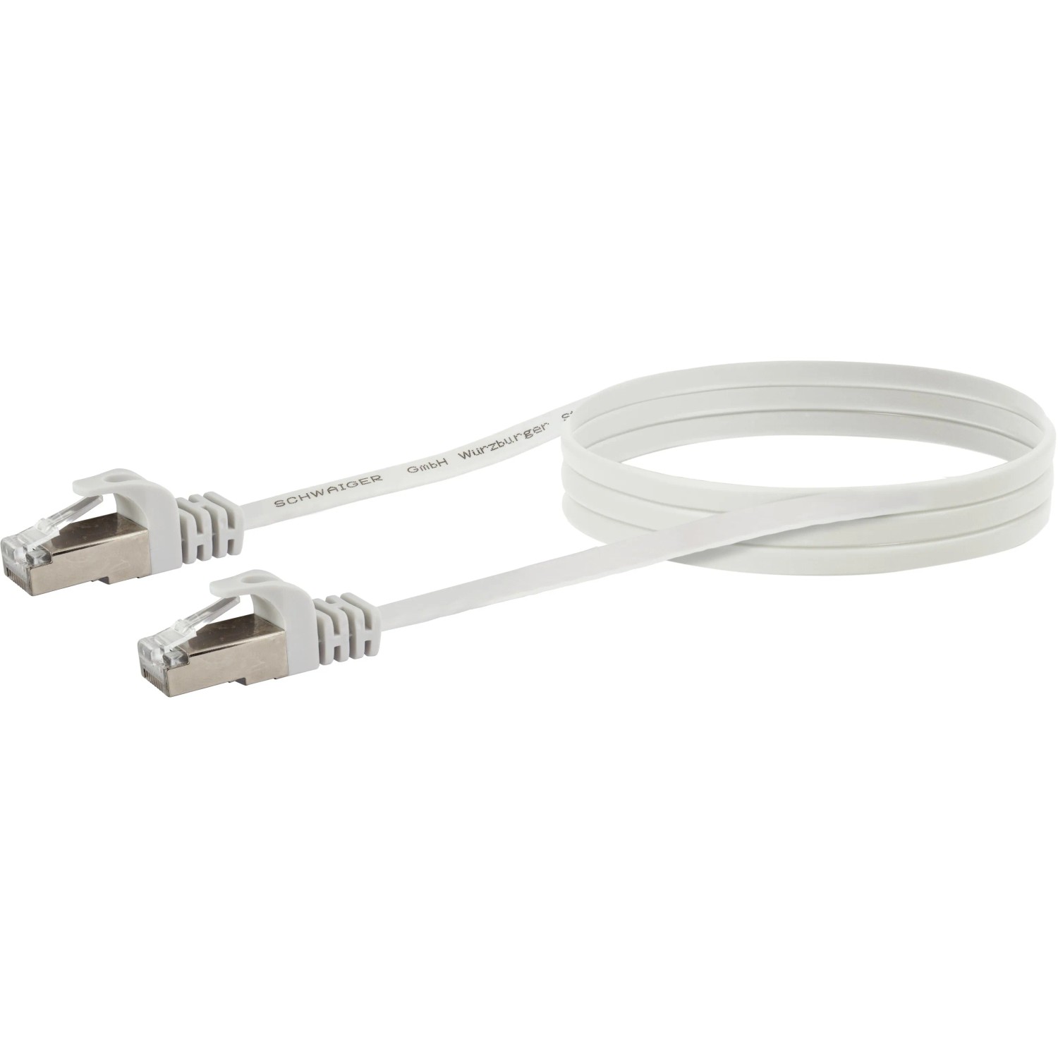 Schwaiger CAT-6-Netzwerkflachkabel, weiß, 3 m mit RJ45-Stecker für platzsparende Netzwerkverbindung.
