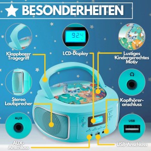 Cyberlux CL-940 Kinder CD-Player Tragbar CD/MP3/USB Radio Grün