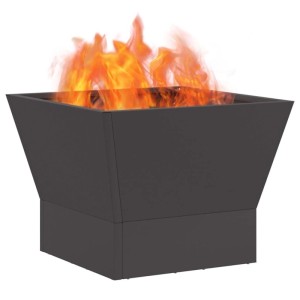 Schwarze vidaXL Feuerstelle aus Stahl, quadratisch, mit Flammen. Ideal für Garten und Terrasse.