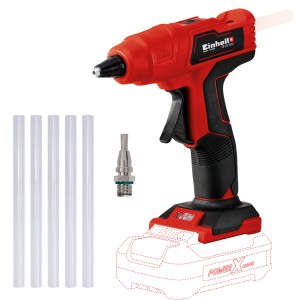 Einhell Akku-Heißklebepistole TE-CG 18 Li Solo mit Klebesticks und Düse, ohne Akku.