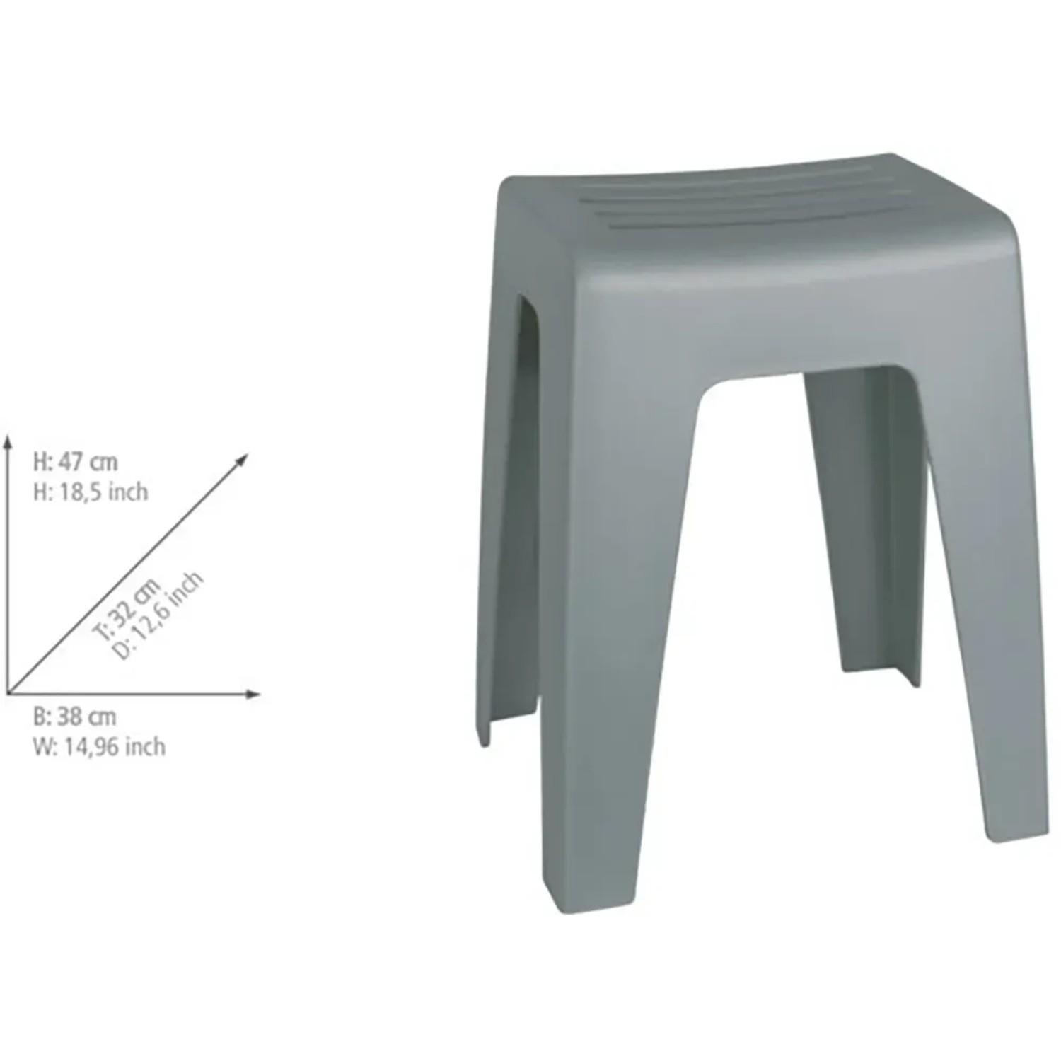 Wenko Badhocker Kumba, grauer Kunststoff, 47x38x32cm, ideal für Bad & Haushalt.