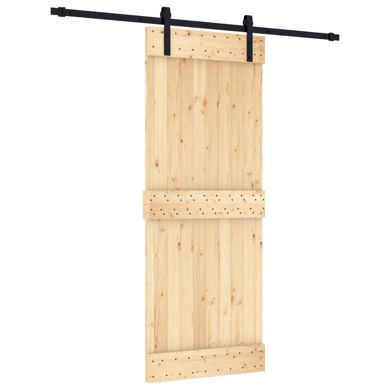 vidaXL Schiebetür Natur und Schwarz 80 x 210 cm Massivkiefer 3444912