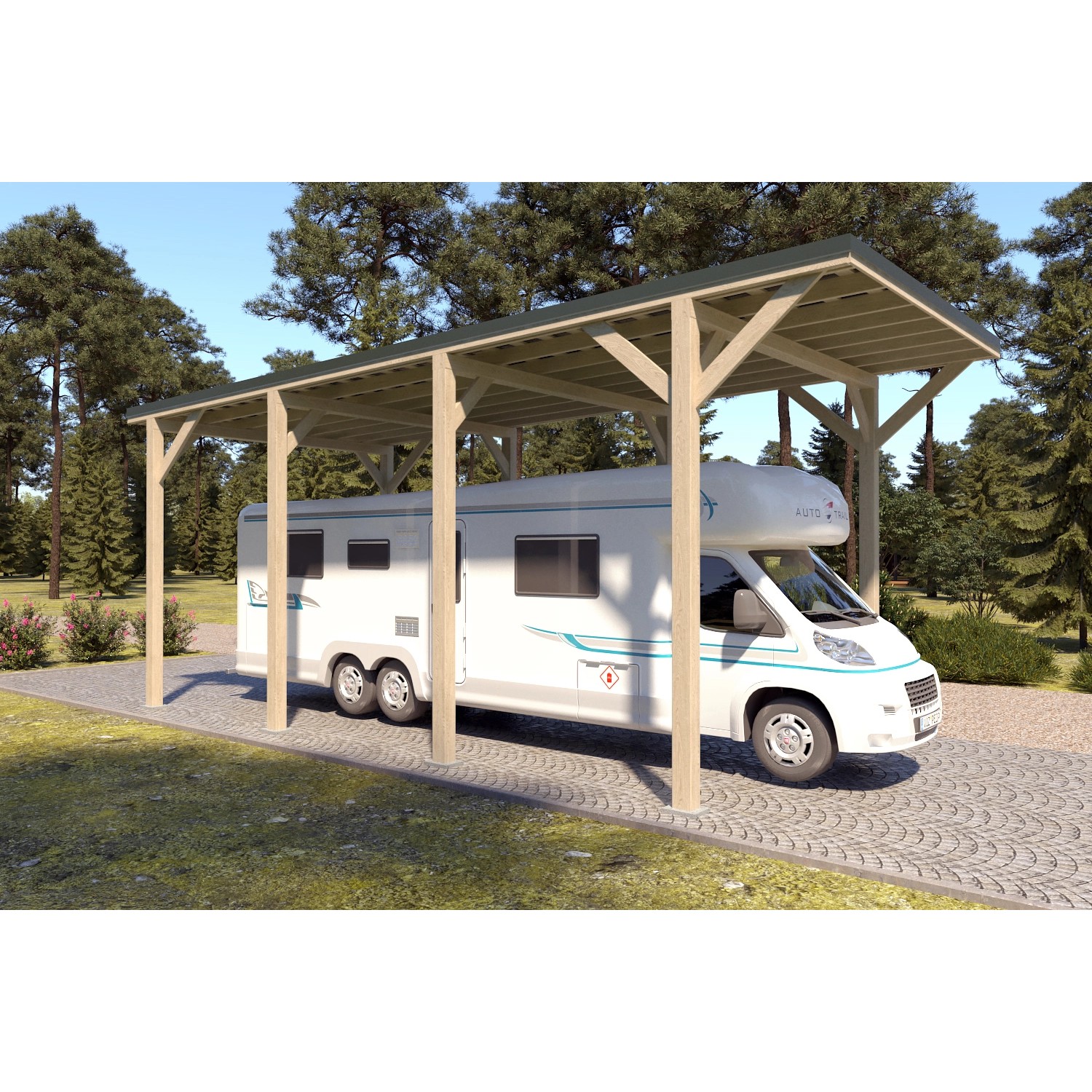 Holzbrüder Camping-Carport Ralf 32m² Natur-Dornengrün günstig online kaufen