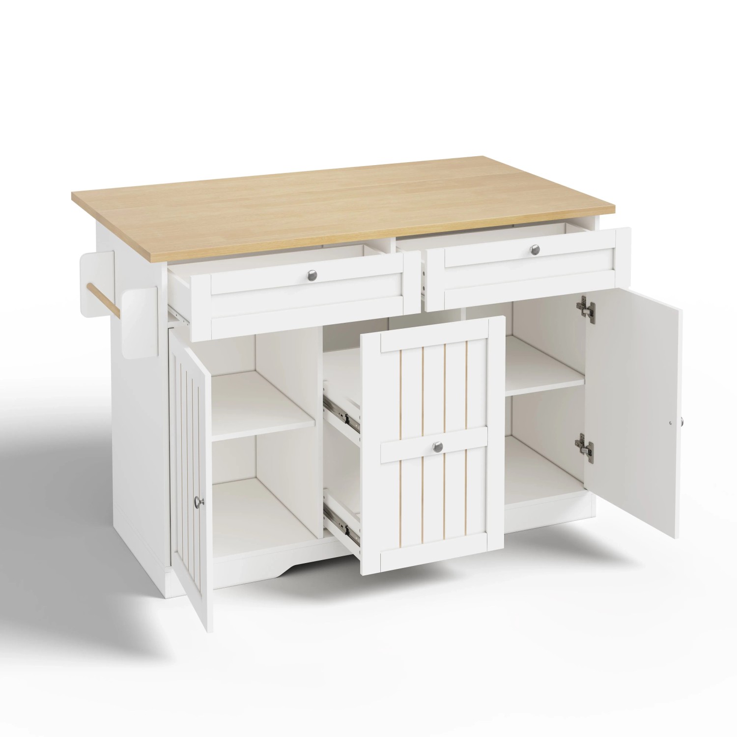 okwish Kücheninsel mit Klappbarer Arbeitsplatte Schubladen Rollen Küche 120x45x92cm Weiß