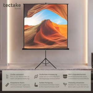 Tectake Beamer Leinwand  Ausziehbar Mit Standfestem  Klappbarem Stativ 152 x 152 cm 160 x 90 x 220 cm Weiß