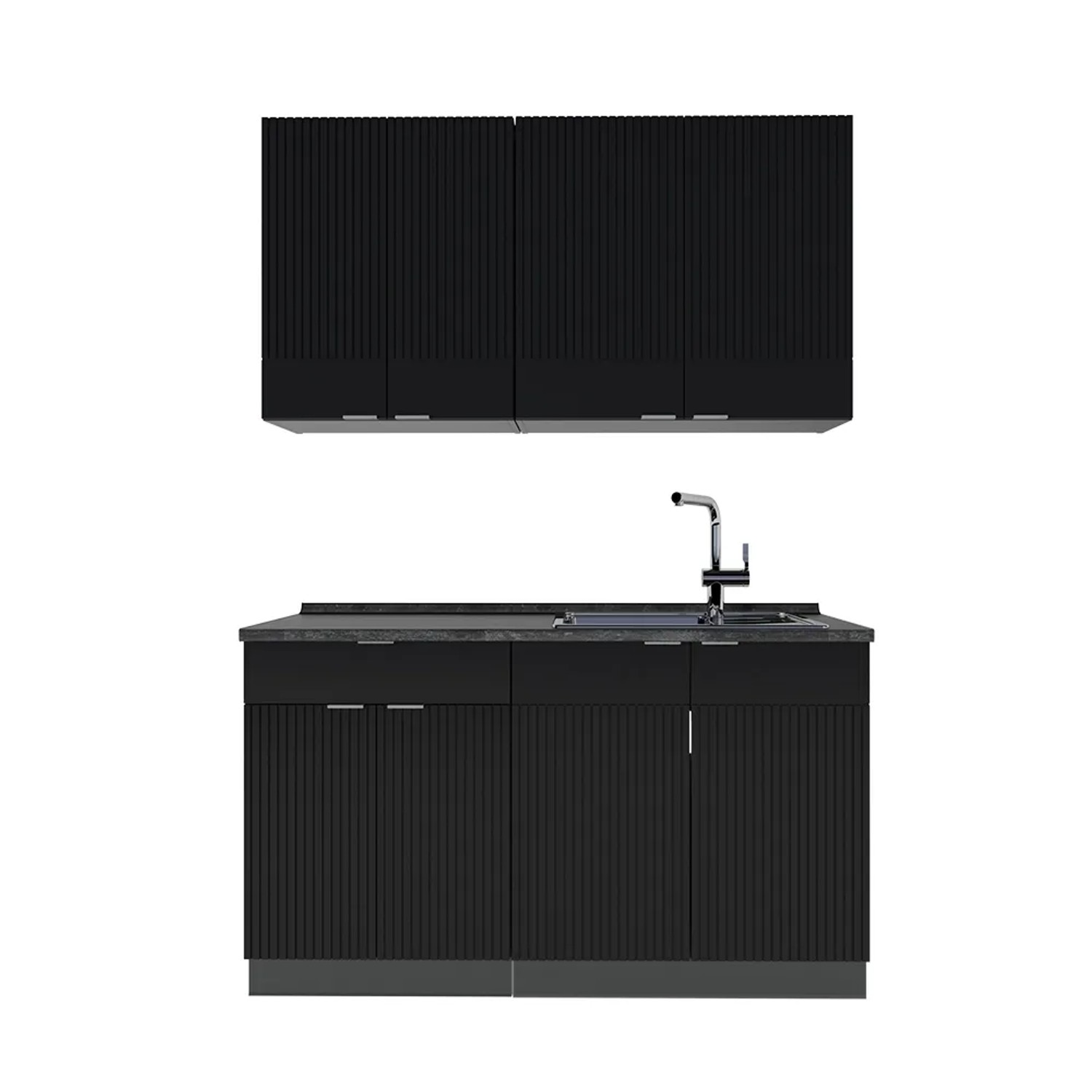 Thumbnail - Vicco Fame-Line Singleküche Schwarz gestreift/Anthrazit 140 cm AP Anthrazit ohne E-Geräte