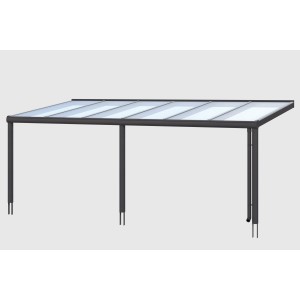 Terrassenüberdachung Garda, 648x257 cm, Aluminium Anthrazit mit klarer Doppelstegplatte.