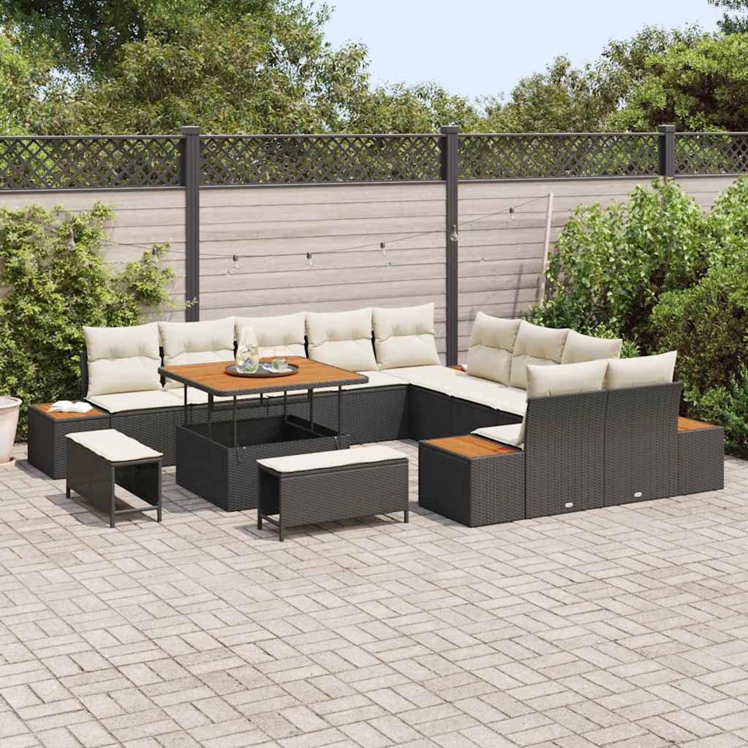 vidaXL Garten-Sofa-Set mit Kissen 13-Tlg Schwarz Poly Rattan 3362965 günstig online kaufen