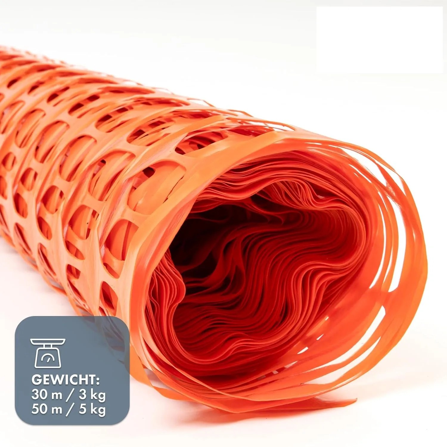 Aufgerollter, oranger KARAT Absperrzaun Chester (1 x 30 m) mit rechteckiger Maschenweite.