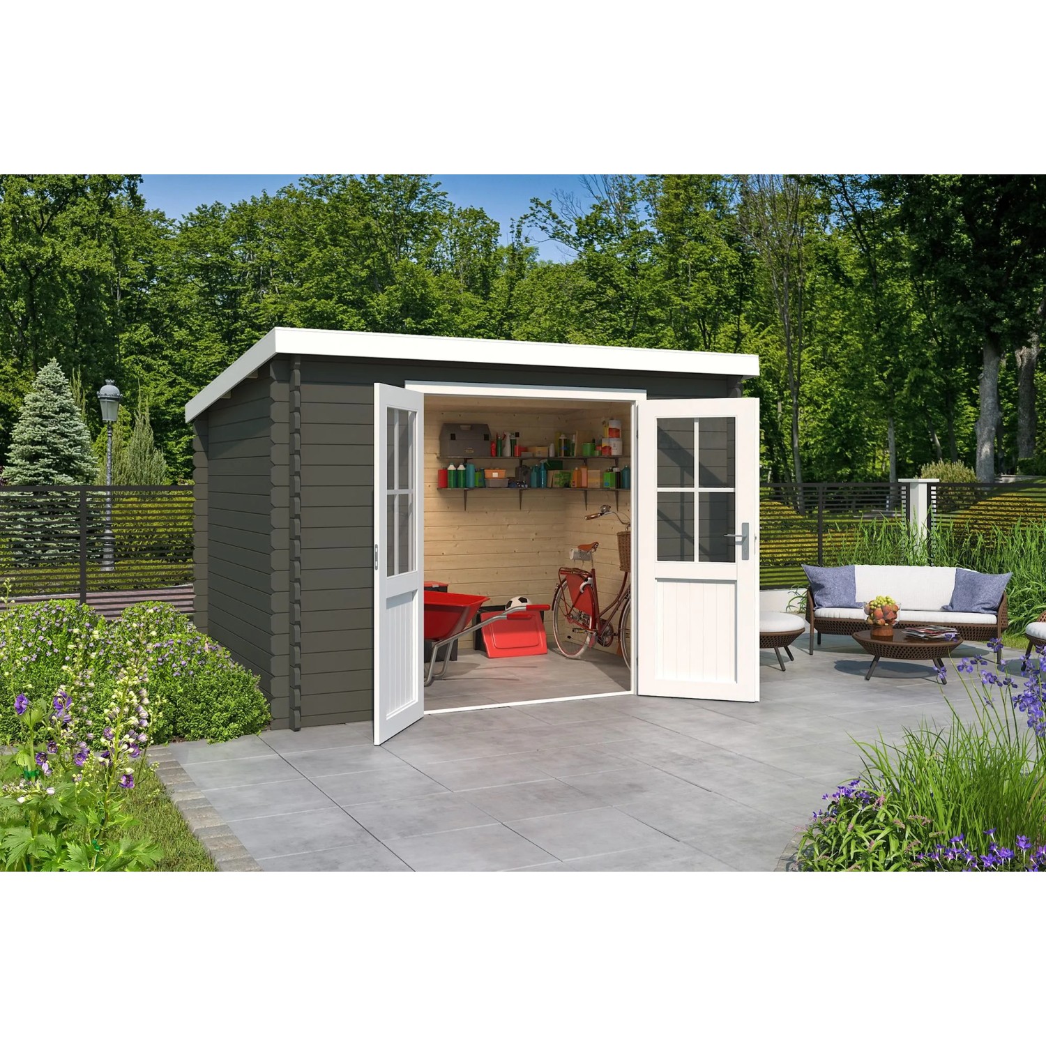 Lasita Gartenhaus Atlanta 292 cm x 230 cm Grau-Grün