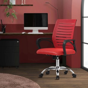 Ergonomischer, roter ML-Design Bürostuhl mit Netzrückenlehne und verstellbarer Höhe.