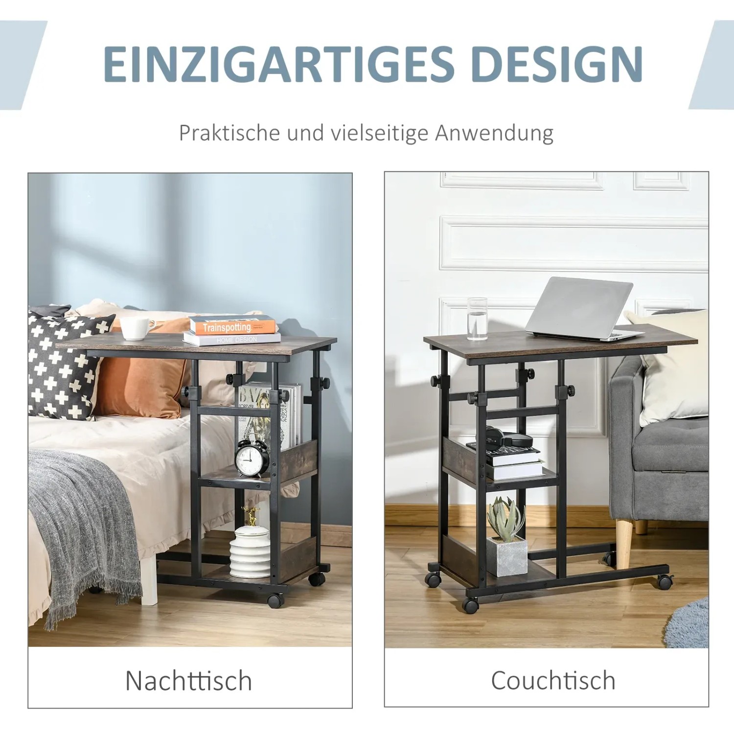 HOMCOM Metall Beistelltisch mit Rollen höhenverstellbar 80x40x72-82cm kaufen bei OBI