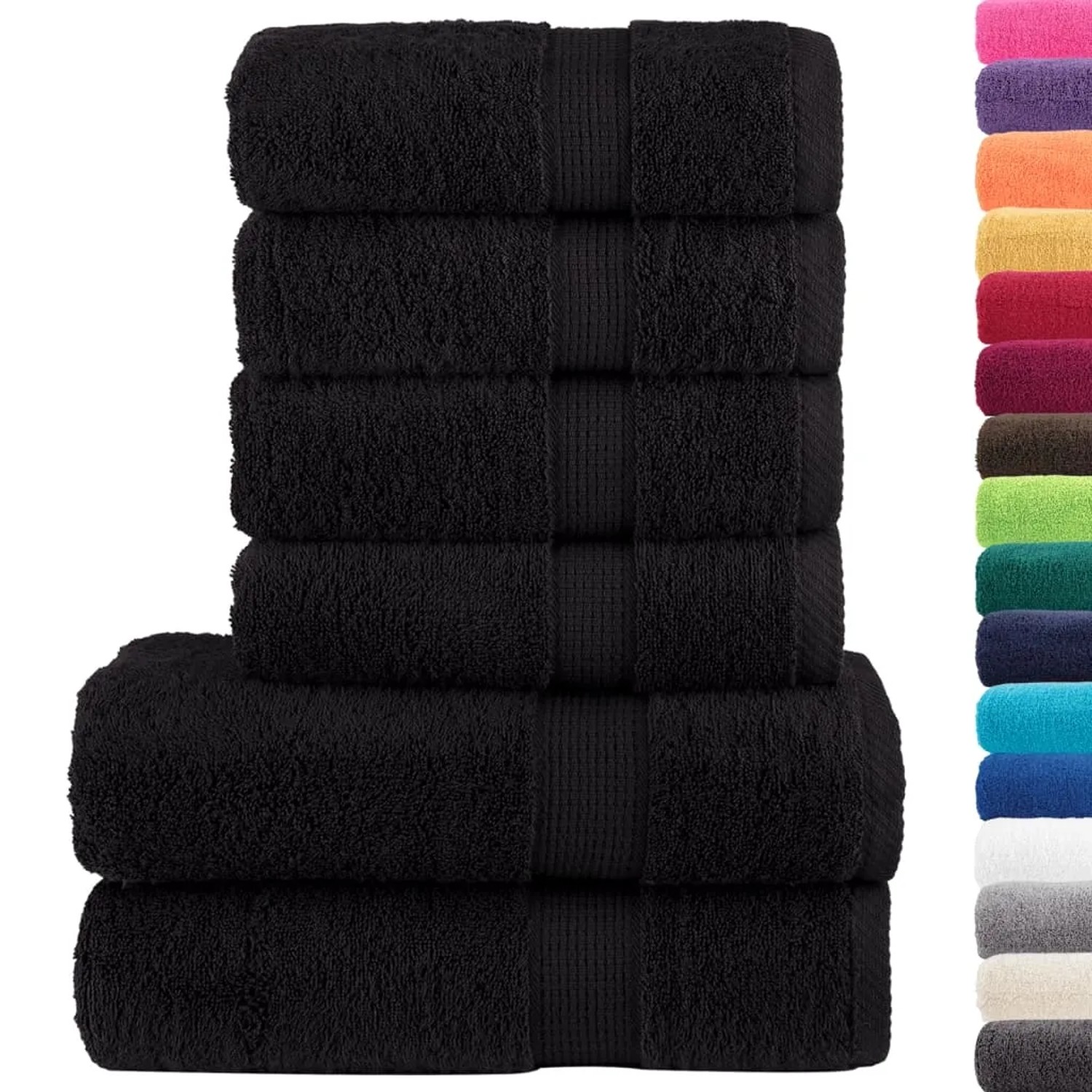 Schwarzes vidaXL Handtuchset, 6-teilig, aus 100% Baumwolle (4 Handtücher, 2 Duschtücher).
