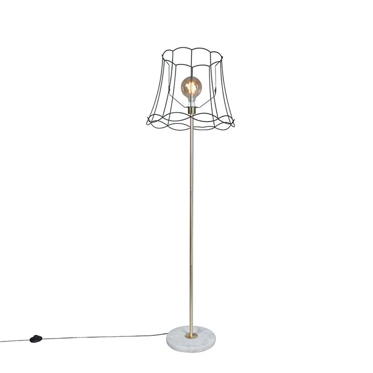 QAZQA Retro Stehleuchte Messing mit Granny Schirm Schwarz 45 cm Kaso