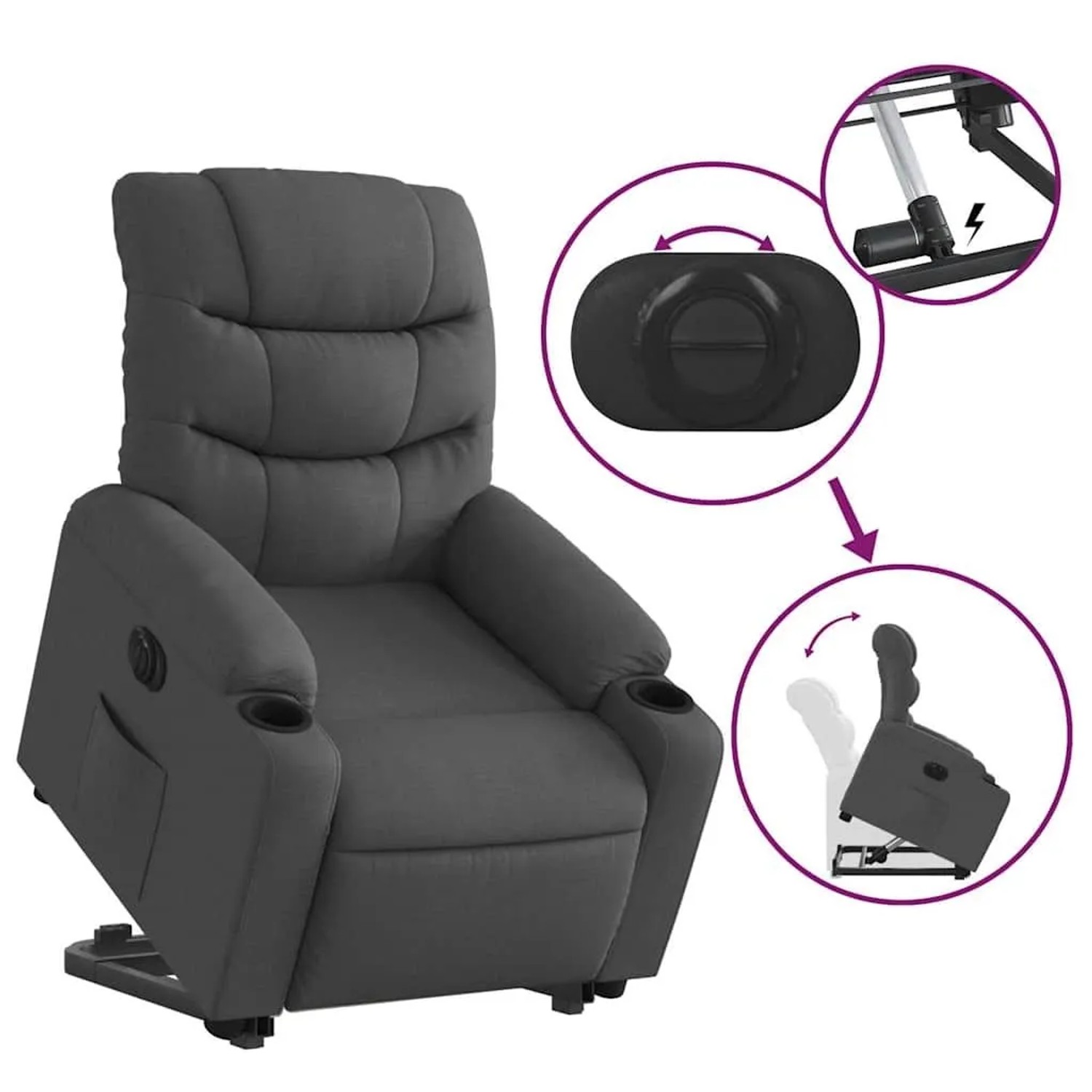 vidaXL Relaxsessel mit Aufstehhilfe Elektrisch Dunkelgrau Stoff 3206664_11