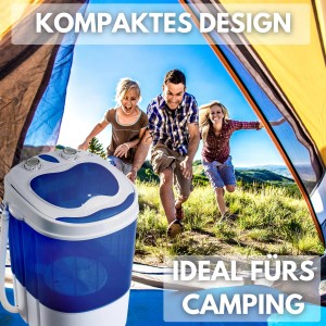Steinborg Mini Waschmaschine SB-4001 für Camping, 3kg Wäsche, 150W, im Zelt mit Familie.